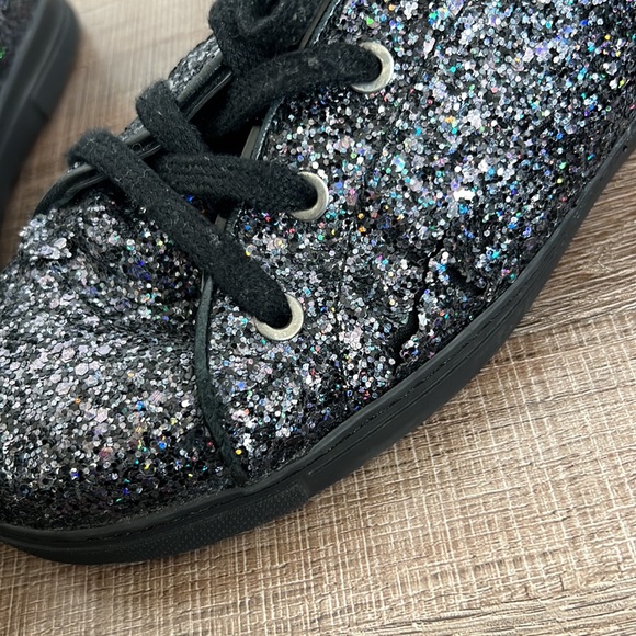 Stuart Weitzman Pipedown Black Glitter Low Top Sneaker - Picture 11 of 12